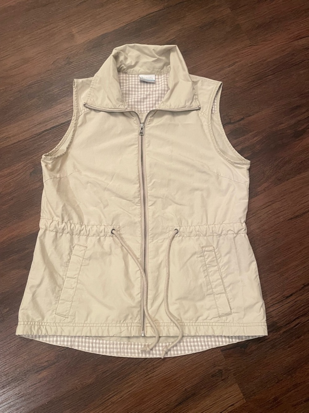 Columbia Women's MEDIUM Khaki Beige Full Zip Stand Collar Outdoor Hiking Vest